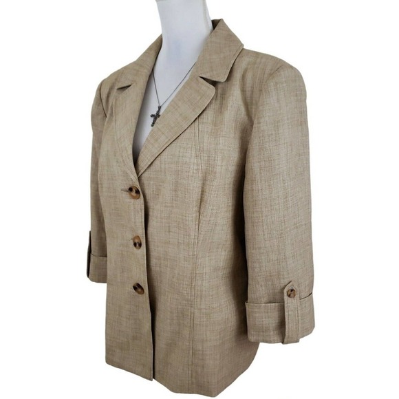 Danillo ~Woman Size 16~ Beige Button Down Lined Blazer Jacket 3/4 Sleeve. - Picture 1 of 12